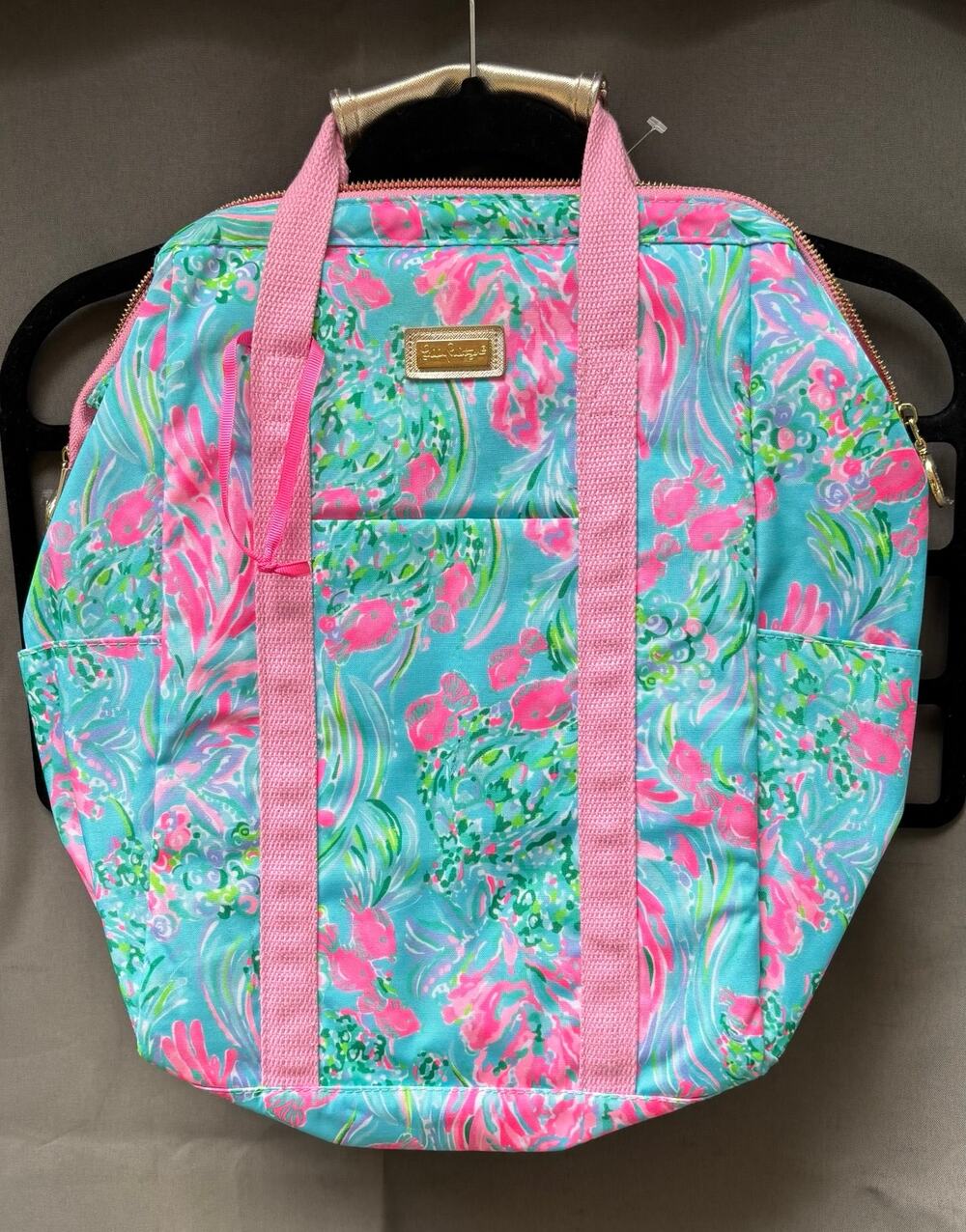 Lilly Pulitzer Tropical Fish Coral Print Tote Bag Beach Travel Preppy Pink Aqua